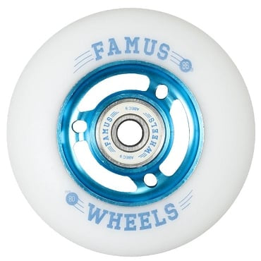 Famus Wheels - 6 Spoke - Preinstalled Abec9 bearings - White/ Blue - 68mm / 88A