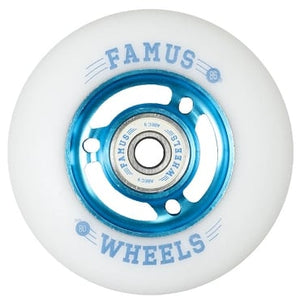 Famus Wheels - 6 Spoke - Preinstalled Abec9 bearings - White/ Blue - 68mm / 88A