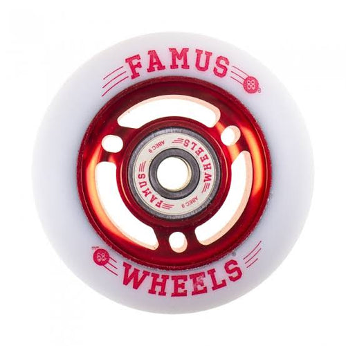 Famus Wheels - 6 Spoke - Preinstalled Abec9 bearings - White/ red - 68mm / 88A
