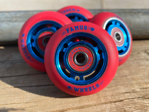 Famus Wheels - Preinstalled Abec9 bearings - blue/ Red- 64mm 92a