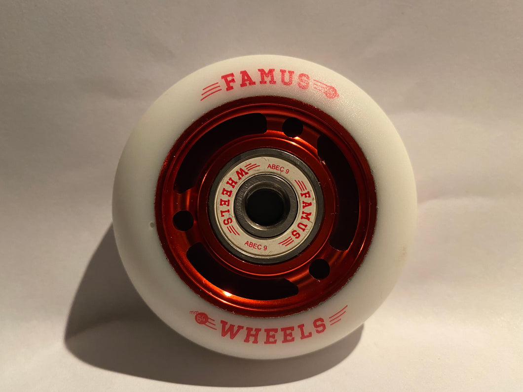 Famus Wheels - Preinstalled Abec9 bearings - White/ Red- 64mm 92a
